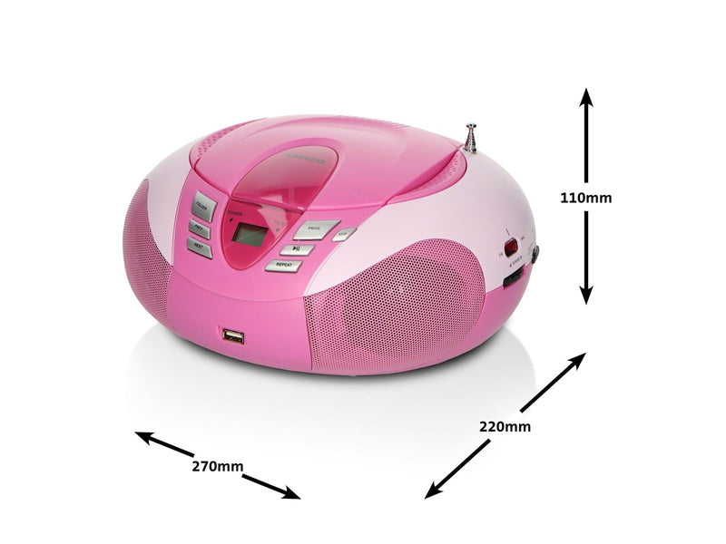 Lenco SCD-37 USB - Portable FM Radio CD and USB player - Pink
