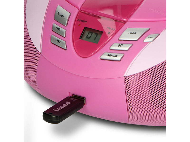 Lenco SCD-37 USB - Portable FM Radio CD and USB player - Pink