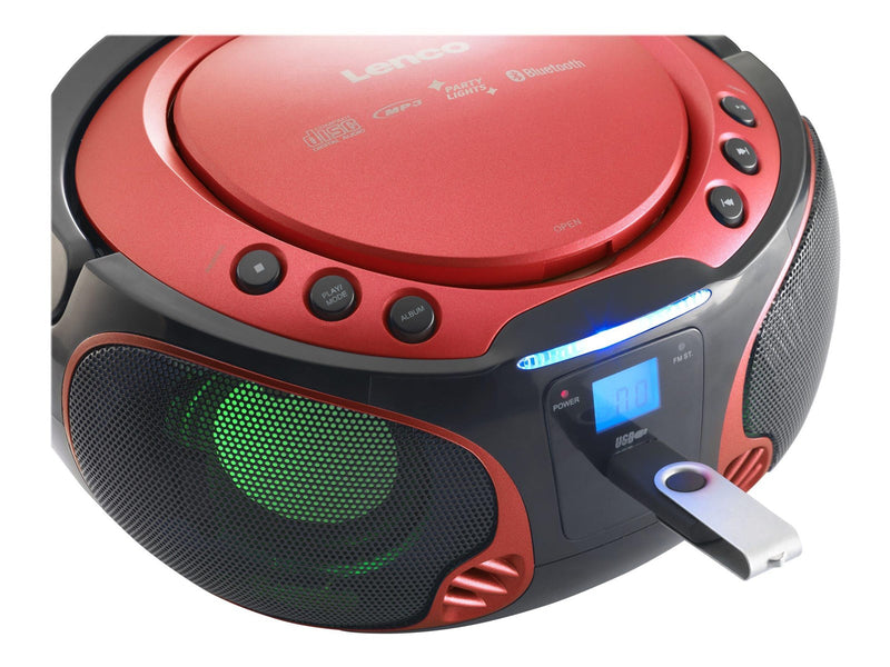 Lenco SCD-550 - Portable FM Radio CD/MP3/USB/Bluetooth® player with LED lighting - Red
