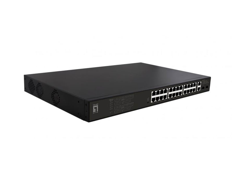 LevelOne GEP-2821 28-Port Gigabit PoE Switch 24 PoE Outputs 2 x Gigabit RJ45 2 x Gigabit SFP 802.3at/af PoE 390W