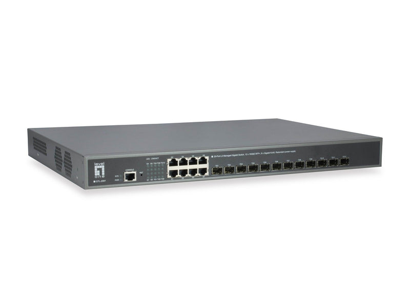 LevelOne GTL-2091 20-Port L3 Managed Gigabit Switch (12 x 10GbE SFP+ 8 x Gigabit RJ45) Redundant power supply