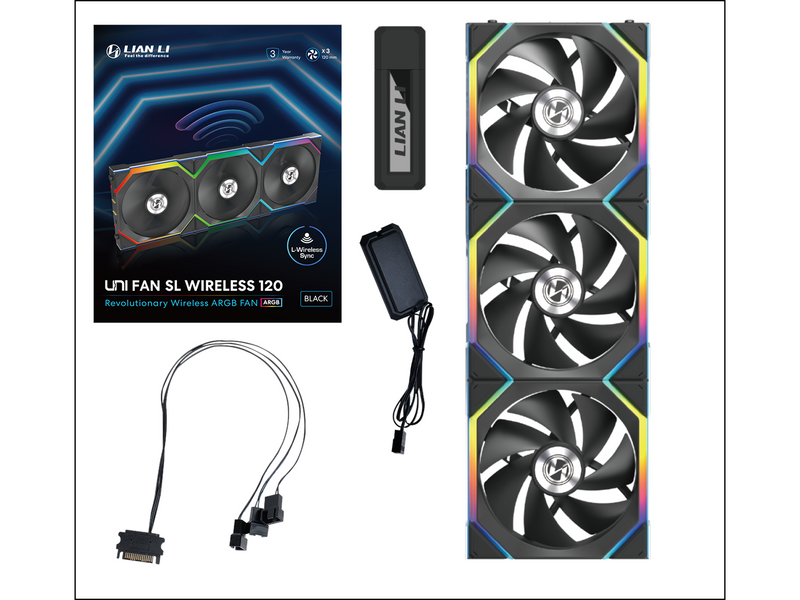 Lian Li UNI FAN SL Wireless (3-pack) - Gehäuselüfter - 120mm - Schwarz mit RGB LED - 29 dBA