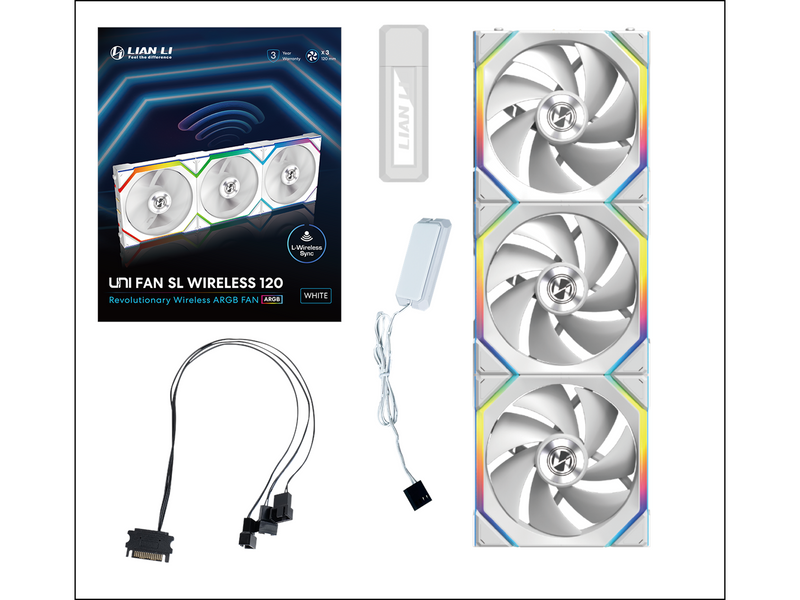 Lian Li UNI FAN SL Wireless (3-pack) - Gehäuselüfter - 120mm - Weiß mit RGB LED - 29 dBA