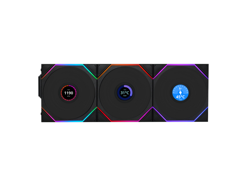 Lian Li UNI FAN TL Wireless LCD (3-pack) - Gehäuselüfter - 120mm - Schwarz mit RGB LED - 27 dBA