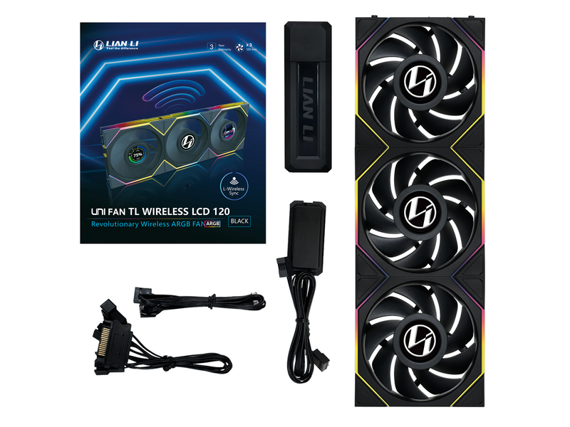 Lian Li UNI FAN TL Wireless LCD (3-pack) - Gehäuselüfter - 120mm - Schwarz mit RGB LED - 27 dBA