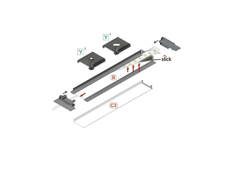 Light Solutions Aluminiumsprofil - Model G til Philips Hue og WiZ - Sort