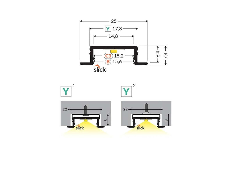 Light Solutions Aluminiumsprofil - Model G til Philips Hue og WiZ - Sort