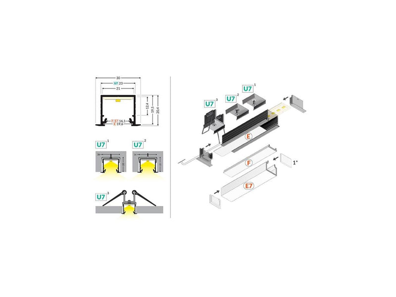 Light Solutions Aluminiumsprofil - Model L (Indbyg) - 20mm LED strip - Sort