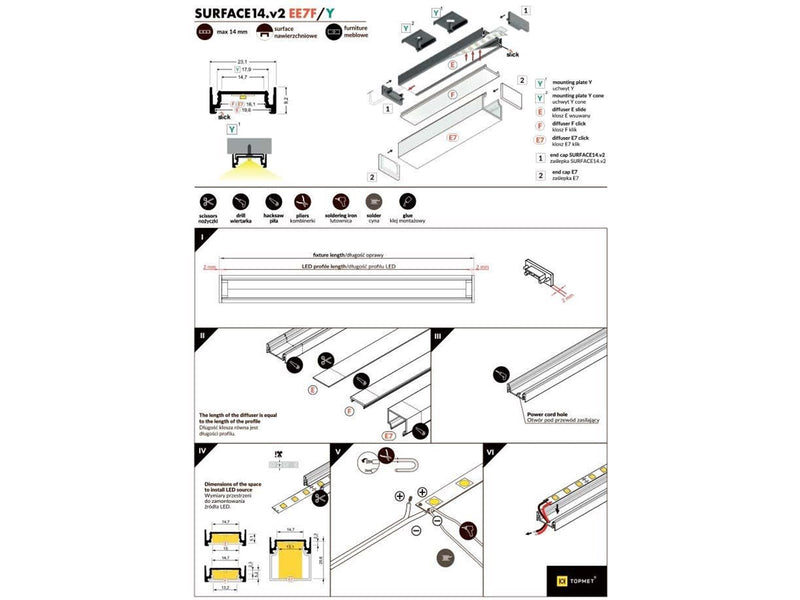 Light Solutions Aluminiumsprofil - Model S til Philips Hue og WiZ - Hvid *DEMO*
