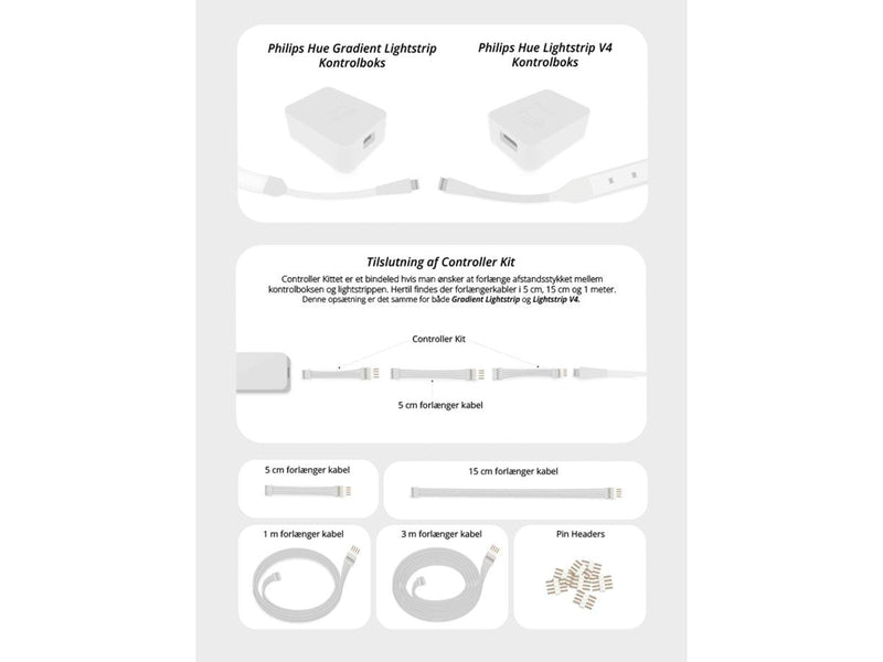 Light Solutions Cable for Philips Hue LightStrip V4 - Pinheader - White - 15 pcs