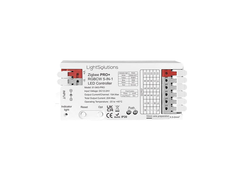 Light Solutions ZigBee Pro+ RGBCW 5-in-1 LED Controller - 12/24V
