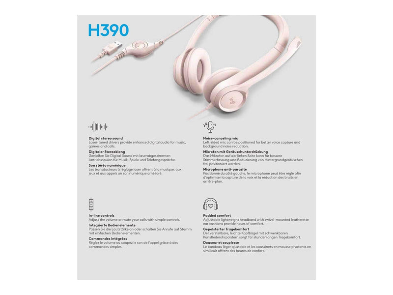 Logitech H390 USB Computer Headset - Rose