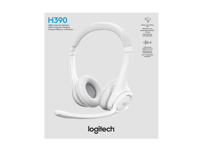 Logitech H390 USB Computer Headset - White