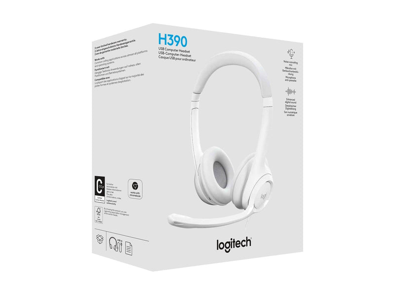 Logitech H390 USB Computer Headset - White