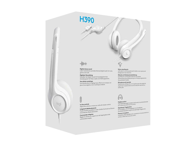 Logitech H390 USB Computer Headset - White