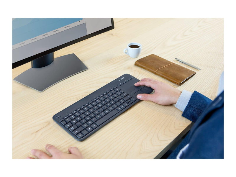 Logitech K400 Plus Ergonomic Wireless Touch - Tastatur - Belgien - Schwarz