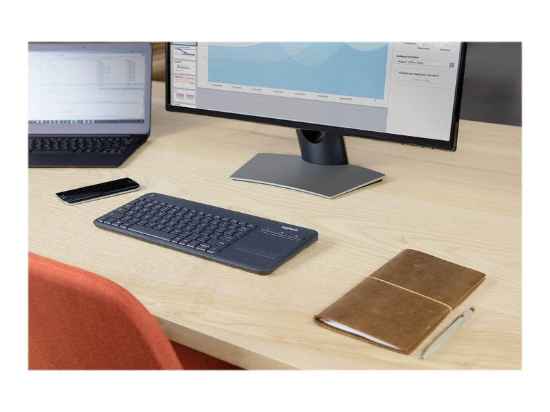 Logitech K400 Plus Ergonomic Wireless Touch - Tastatur - Tschechisch - Schwarz