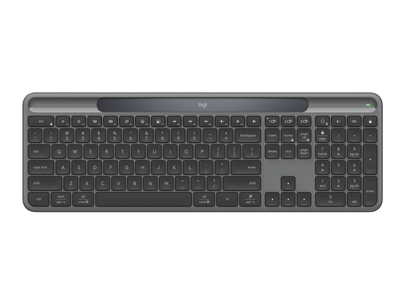 Logitech K980 Signature Slim Solar+ Wireless - Tastatur - Full-Size - Dänisch/Norwegisch/Schwedisch/Finnisch - Grau