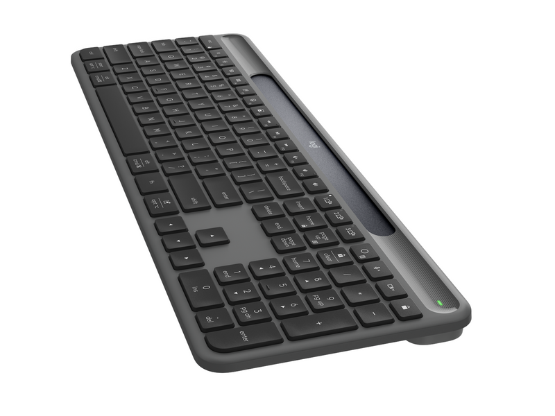 Logitech K980 Signature Slim Solar+ Wireless - Tastatur - Full-Size - Dänisch/Norwegisch/Schwedisch/Finnisch - Grau