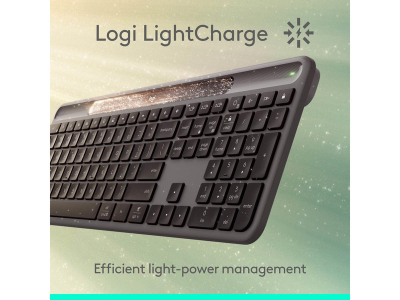 Logitech K980 Signature Slim Solar+ Wireless - Tastatur - Full-Size - Dänisch/Norwegisch/Schwedisch/Finnisch - Grau