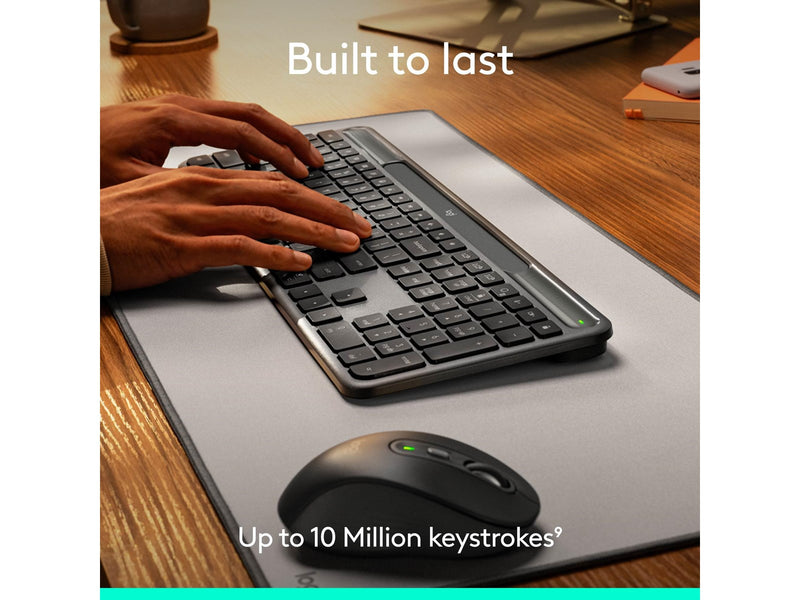 Logitech K980 Signature Slim Solar+ Wireless - Tastatur - Full-Size - Dänisch/Norwegisch/Schwedisch/Finnisch - Grau