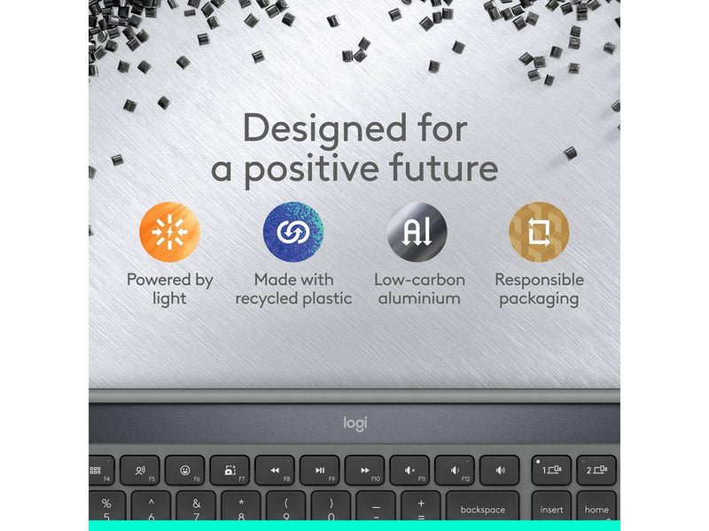 Logitech K980 Signature Slim Solar+ Wireless - Tastatur - Full-Size - Dänisch/Norwegisch/Schwedisch/Finnisch - Grau