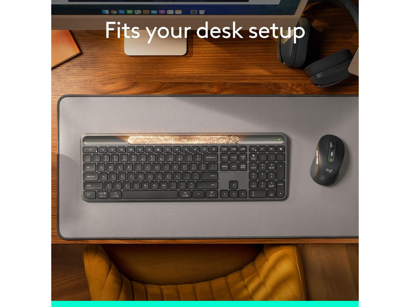 Logitech K980 Signature Slim Solar+ Wireless - Tastatur - Full-Size - Dänisch/Norwegisch/Schwedisch/Finnisch - Grau