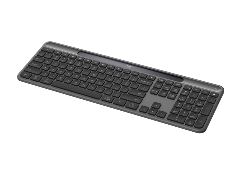 Logitech K980 Signature Slim Solar+ Wireless - Tastatur - Full-Size - Dänisch/Norwegisch/Schwedisch/Finnisch - Grau