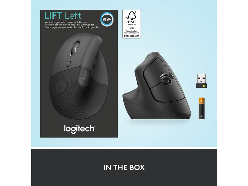 Logitech Lift Left Vertical - Graphite - Ergonomische Maus (Schwarz)