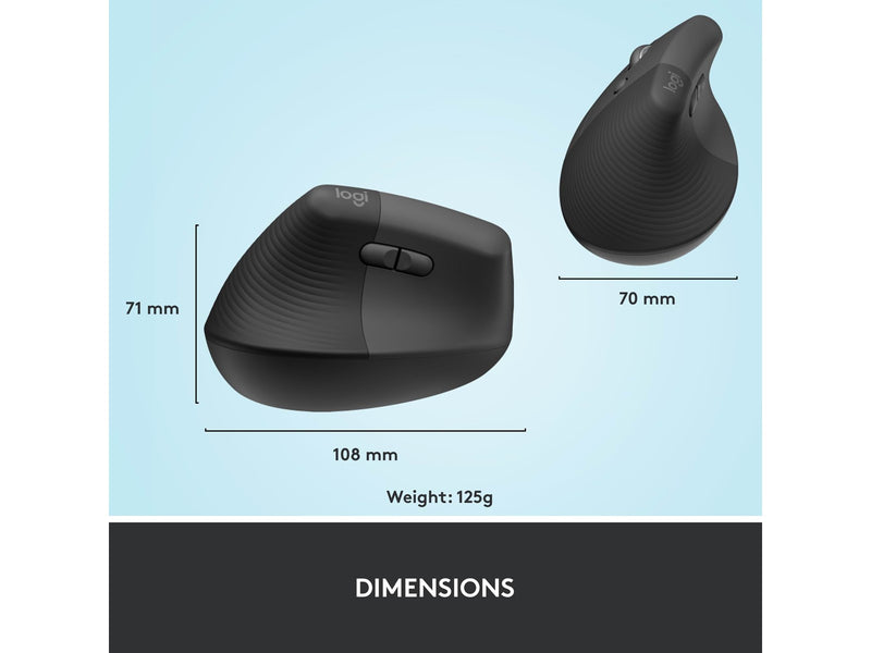 Logitech Lift Left Vertical - Graphite - Ergonomische Maus (Schwarz)