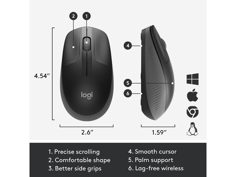 Logitech M190 Full-size Wireless Optical PC Mouse - Charcoal - Maus (Schwarz)