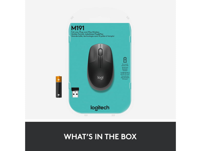 Logitech M190 Full-size Wireless Optical PC Mouse - Charcoal - Maus (Schwarz)