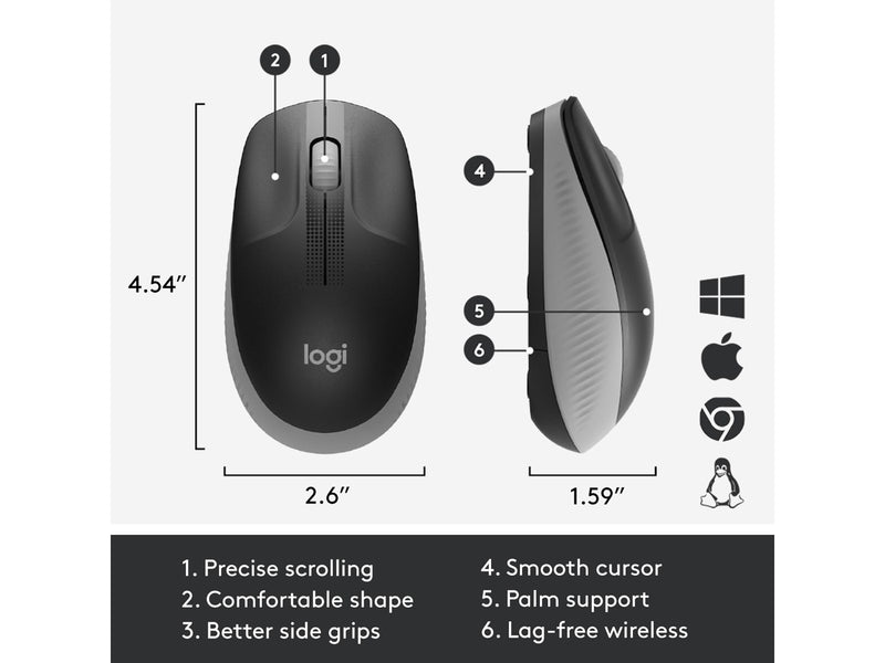 Logitech M190 Full-size Wireless Optical PC Mouse - Mid Grey - Maus (Grau)