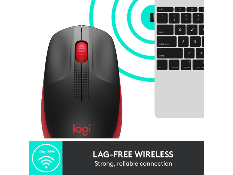 Logitech M190 Full-size Wireless Optical PC Mouse - Red - Maus (Rot)