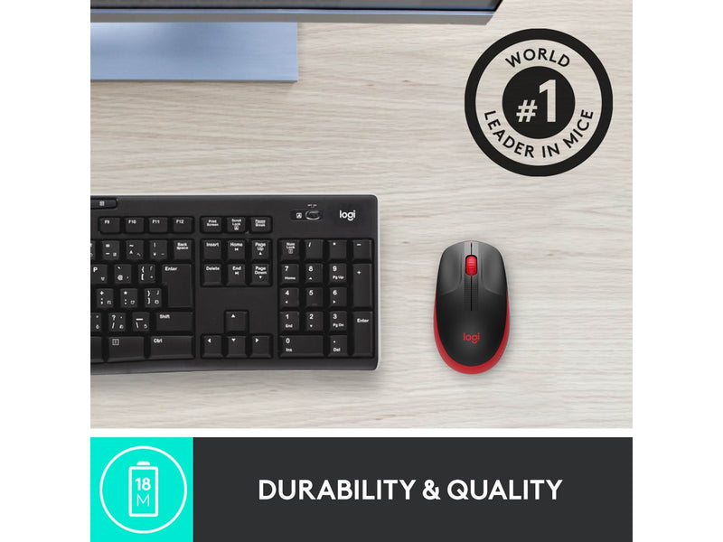 Logitech M190 Full-size Wireless Optical PC Mouse - Red - Maus (Rot)