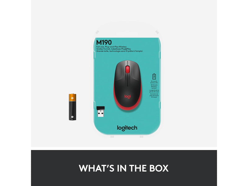 Logitech M190 Full-size Wireless Optical PC Mouse - Red - Maus (Rot)