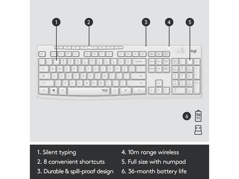 Logitech MK295 Silent Wireless Combo - Off White - DE - Tastatur & Maus Set - Deutsch - Weiss