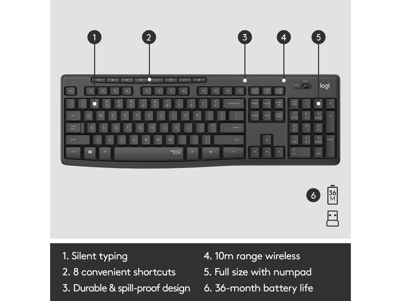 Logitech MK295 Silent Wireless Combo - US - Tastatur & Maus Set - Universal - Schwarz