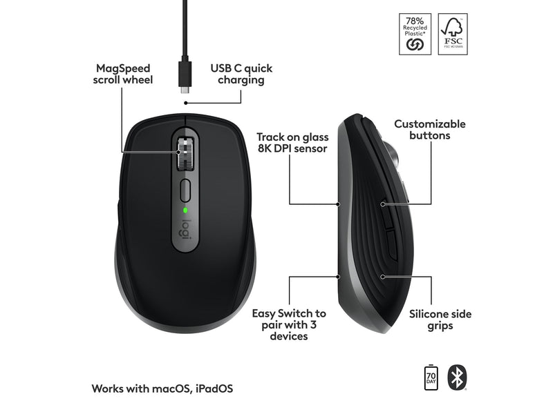 Logitech MX Anywhere 3S for MAC - Space Grey - Maus (Schwarz)