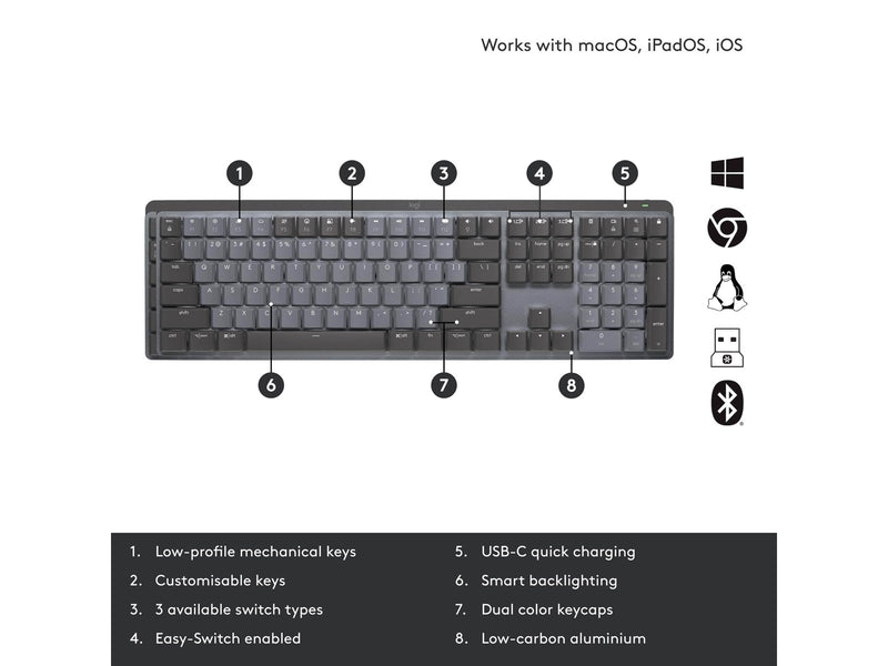 Logitech MX Mechanical Wireless Illuminated Performance Keyboard Graphite - Tactile - DE - Tastatur - Deutsch - Schwarz