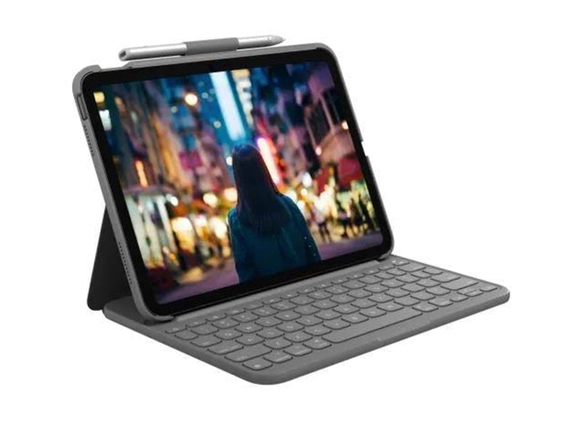 Logitech Slim Folio - keyboard and folio case - QWERTZ - German - oxford grey - Tastatur & Folio-Set - Deutsch - Grau