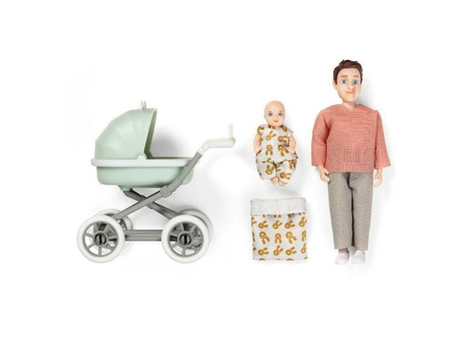 Lundby far m/baby i barnevogn aftageligt tøj