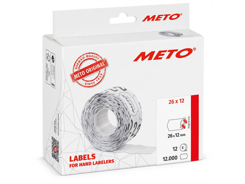 METO Price labels 26x12 white 12 rls/1000