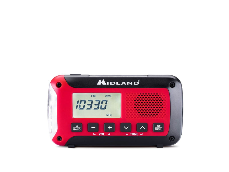 MIDLAND ER250 BT Emergency Bluetooth Radio - Solar - Dynamo - 130 Lumens Flashlight - 2600mAh Powerbank - AM/FM - Mono - Rot