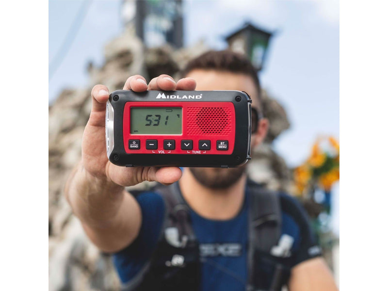 MIDLAND ER250 BT Emergency Bluetooth Radio - Solar - Dynamo - 130 Lumens Flashlight - 2600mAh Powerbank - AM/FM - Mono - Rot