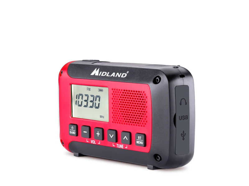 MIDLAND ER250 BT Emergency Bluetooth Radio - Solar - Dynamo - 130 Lumens Flashlight - 2600mAh Powerbank - AM/FM - Mono - Rot