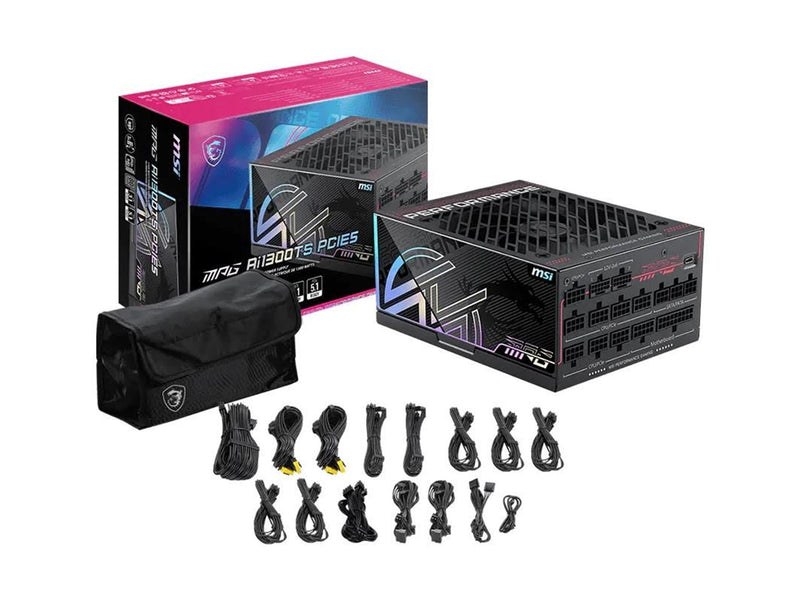 MSI MPG Ai1300TS PCIE5 Netzteile - 1300 Watt - 135 mm - ATX 3.1 - 80 Plus Titanium (bis zu 90% effektiv)