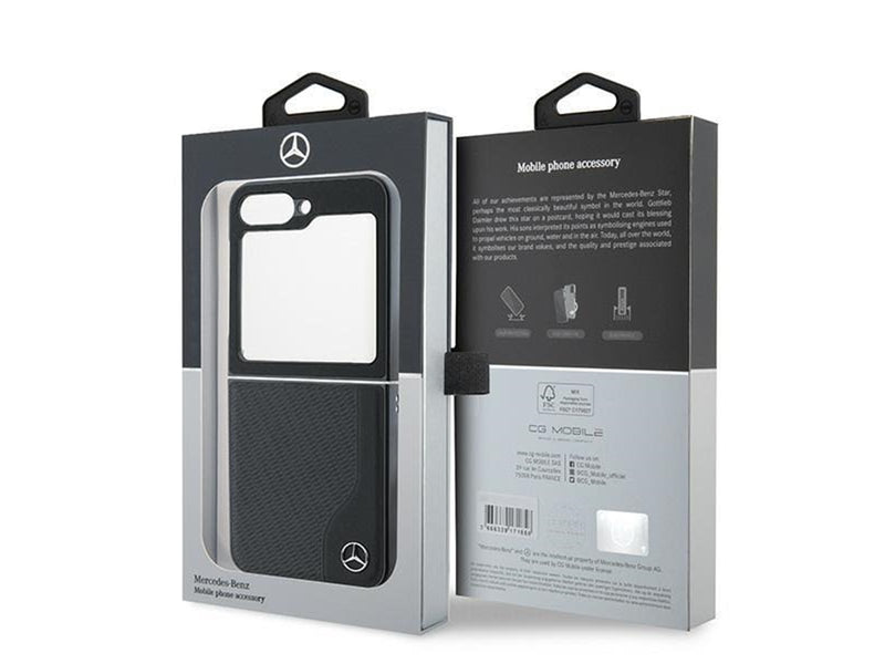Mercedes Leather Wood Imitation MagSafe Case for Samsung Galaxy Z Flip 6 - Black