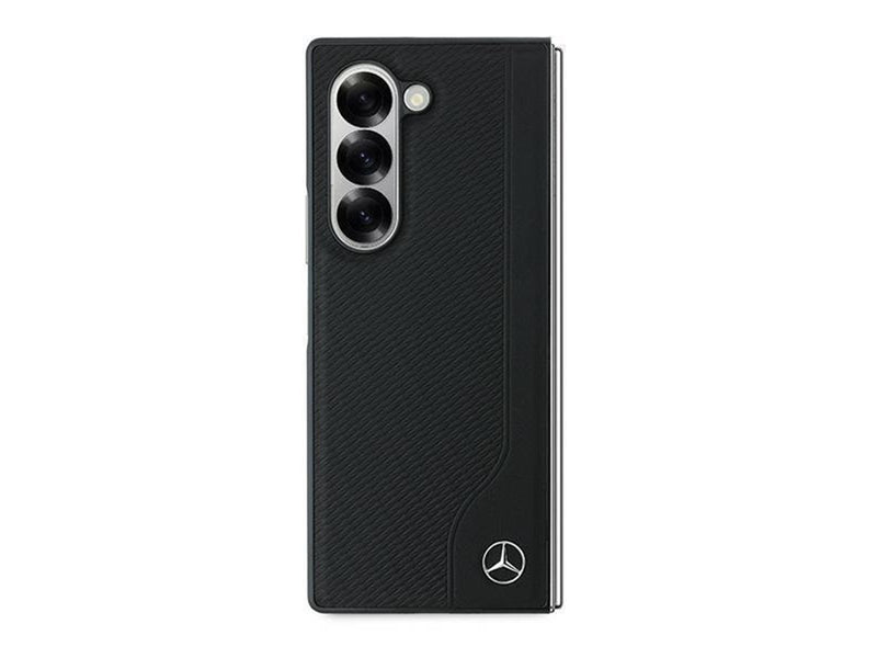 Mercedes Leather Wood Imitation MagSafe Case for Samsung Galaxy Z Fold 6 - Black
