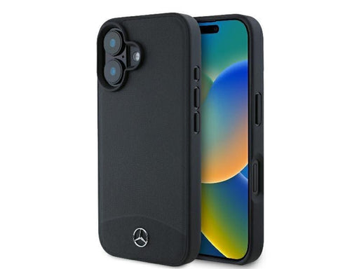 Mercedes Textured And Plain Leather MagSafe Case for iPhone 16 - Black